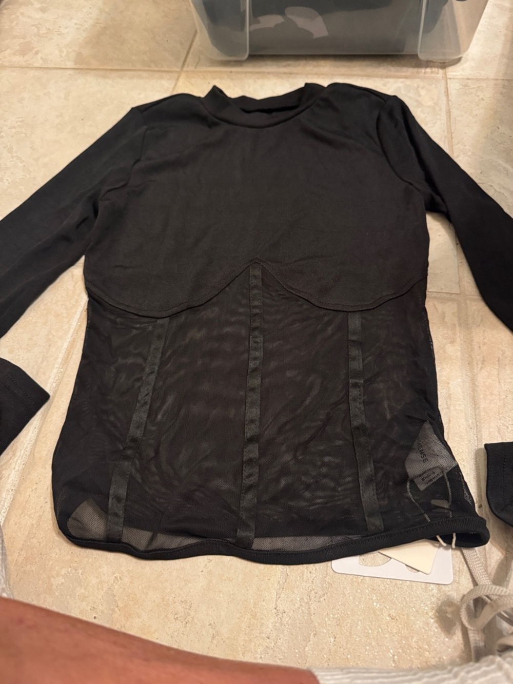 Commense Black Long Sleeve Mesh-Panel Top
